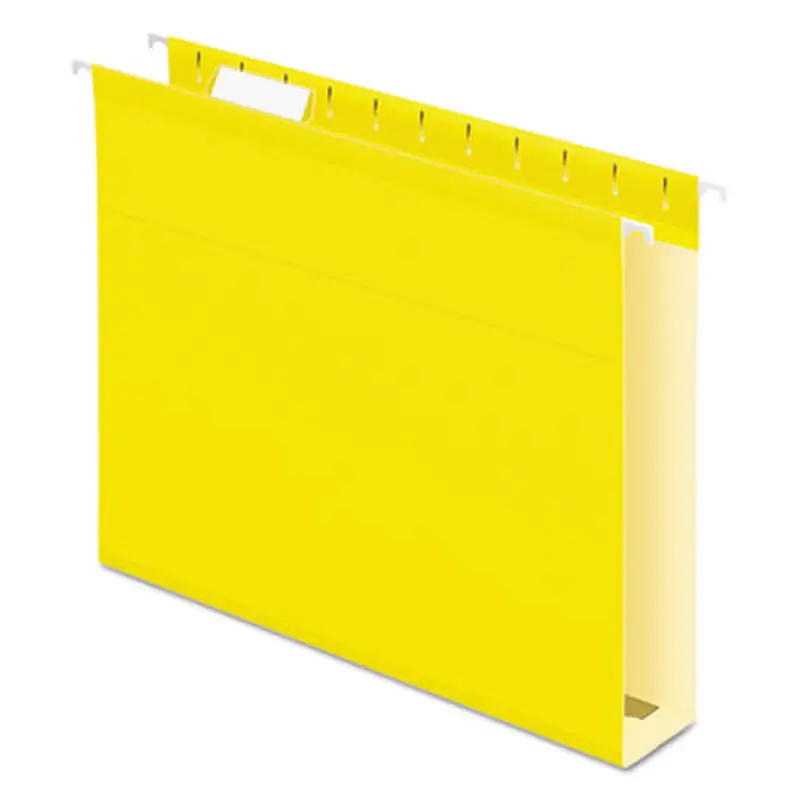 Extra Capacity Reinforced Hanging File Folders with Box Bottom, 2" Capacity, Letter Size, 1/5-Cut Tabs, Yellow, 25/Box - Hanging File Folders | Pendaflex