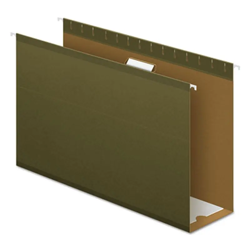 Extra Capacity Reinforced Hanging File Folders with Box Bottom, 4" Capacity, Legal Size, 1/5-Cut Tabs, Green, 25/Box - Hanging File Folders | Pendaflex