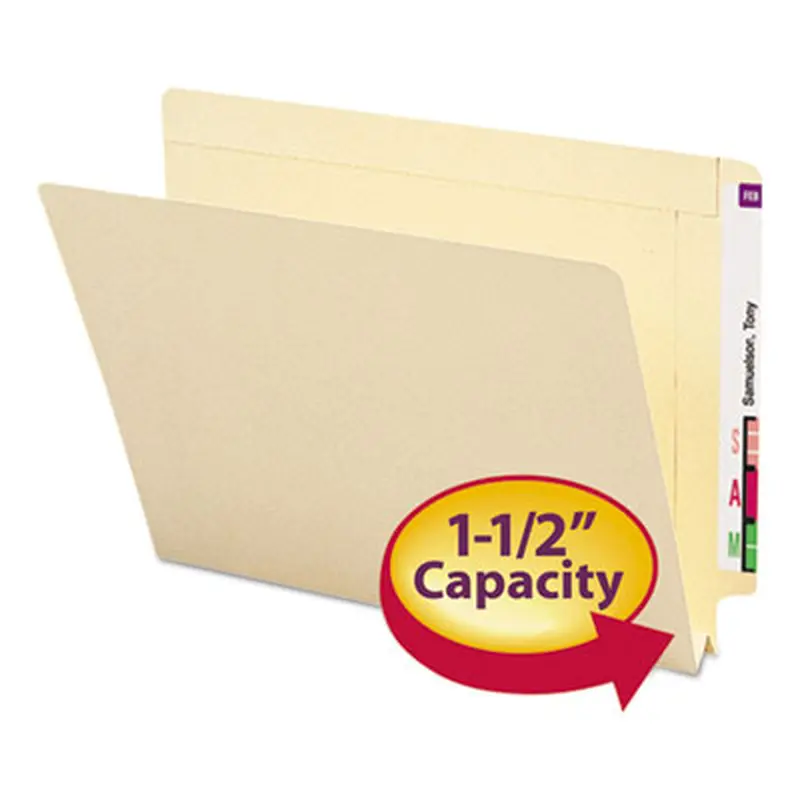 Heavyweight Manila End Tab Expansion Folders, Straight Tabs, Letter Size, 1.5" Expansion, 50/Box - File Folders | Smead