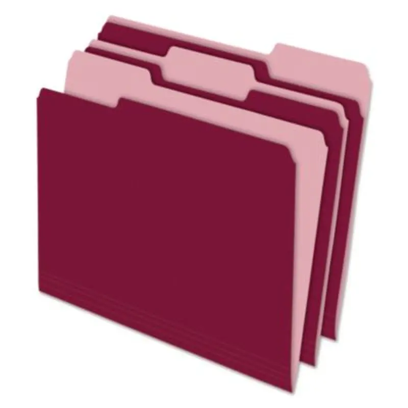 Interior File Folders, 1/3-Cut Tabs: Assorted, Letter Size, Burgundy, 100/Box - File Folders | Pendaflex