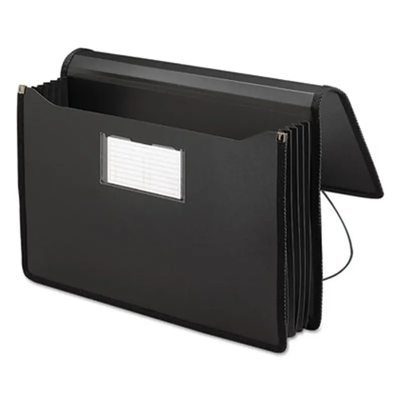 Poly Premium Wallets, 5.25" Expansion, 1 Section, Elastic Cord Closure, Legal Size, Black - File Jackets/Sleeves/Wallets | Smead