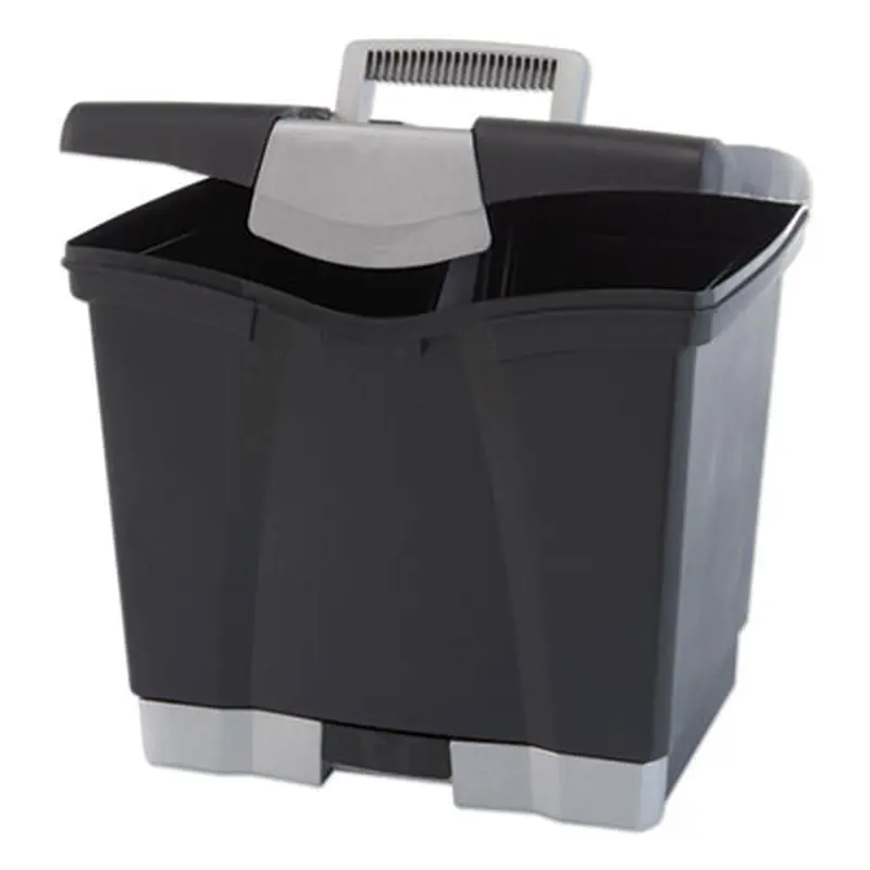 Portable File Box with Drawer, Letter Files, 14" x 11.25" x 14.5", Black - File Boxes | Storex