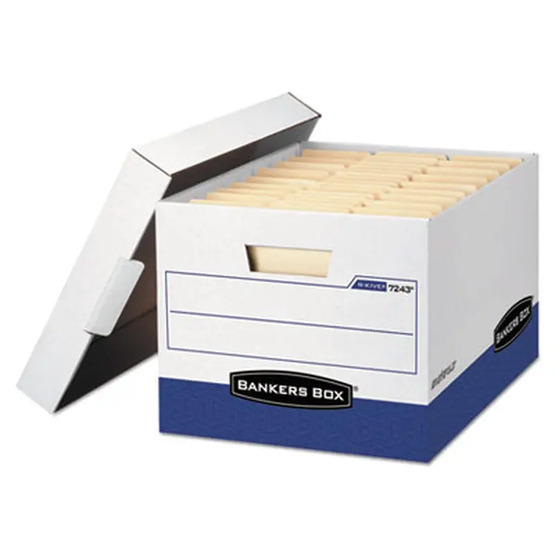 R-KIVE Heavy-Duty Storage Boxes, Letter/Legal Files, 12.75" x 16.5" x 10.38", White/Blue, 4/Carton - File Boxes | Bankers Box