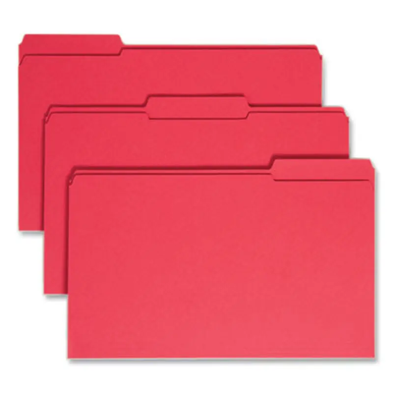 Reinforced Top Tab Colored File Folders, 1/3-Cut Tabs: Assorted, Legal Size, 0.75" Expansion, Red, 100/Box - File Folders | Smead