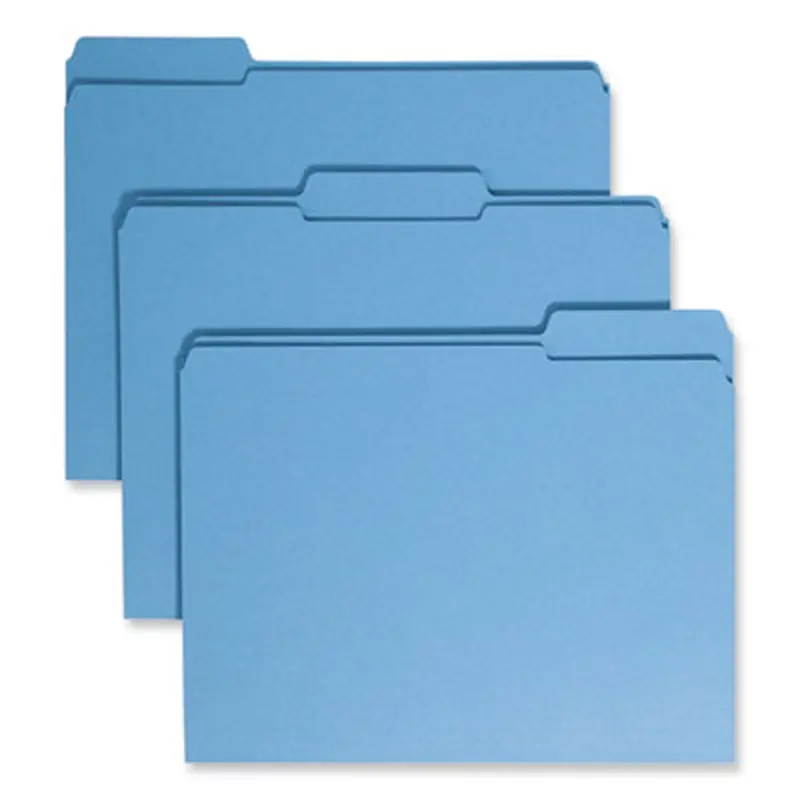 Reinforced Top Tab Colored File Folders, 1/3-Cut Tabs: Assorted, Letter Size, 0.75" Expansion, Blue, 100/Box - File Folders | Smead