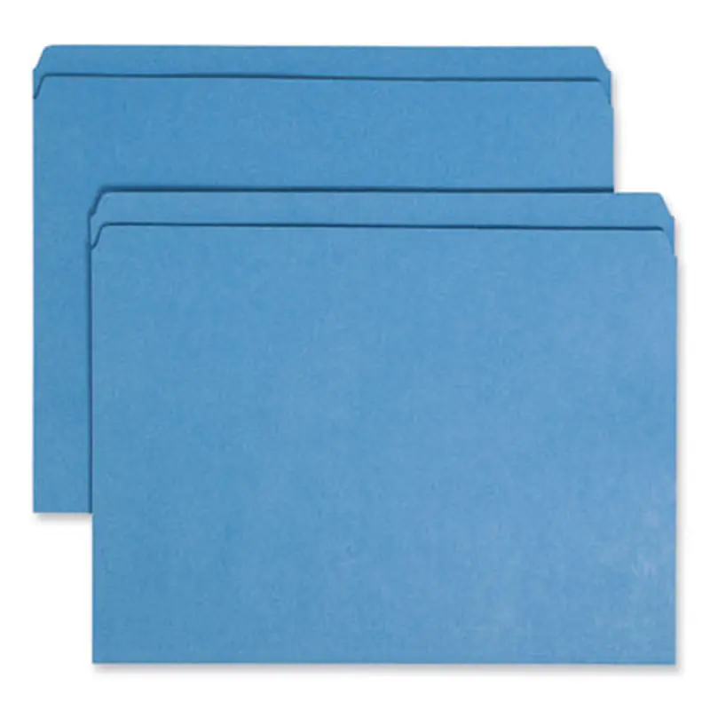Reinforced Top Tab Colored File Folders, Straight Tabs, Letter Size, 0.75" Expansion, Blue, 100/Box - File Folders | Smead
