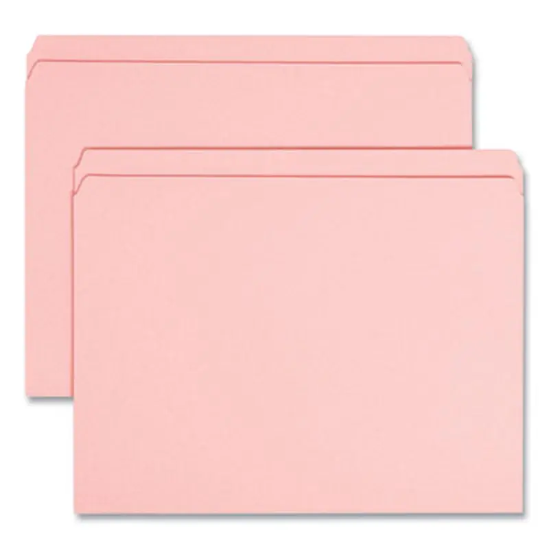 Reinforced Top Tab Colored File Folders, Straight Tabs, Letter Size, 0.75" Expansion, Pink, 100/Box - File Folders | Smead