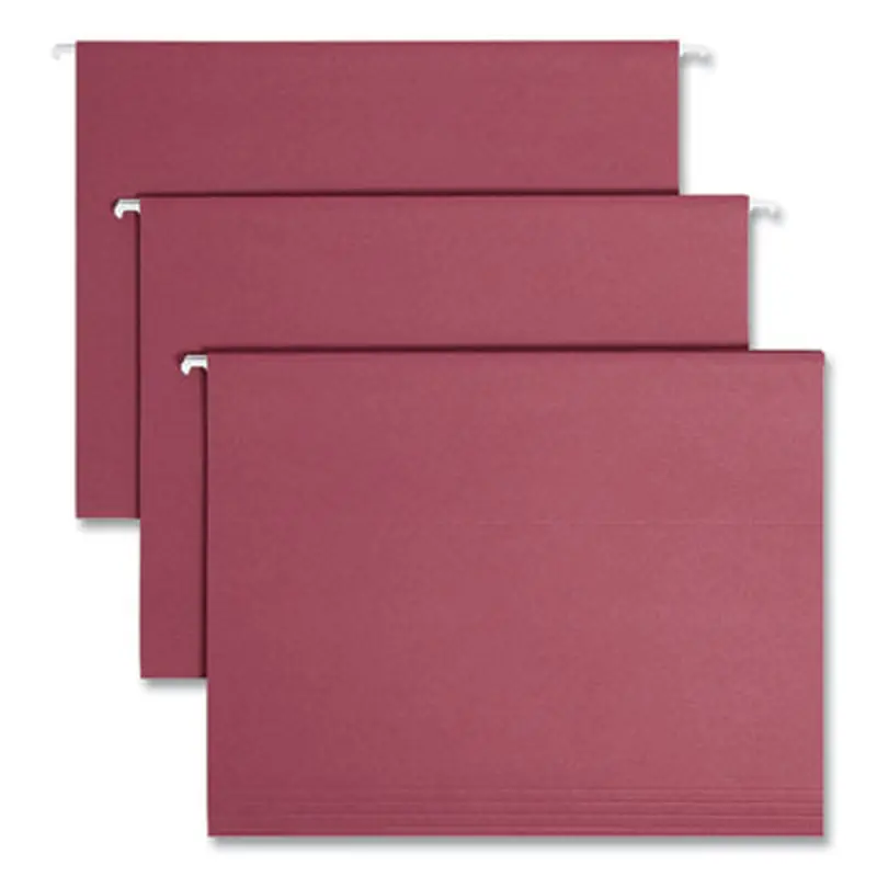 Colored Hanging File Folders with 1/5 Cut Tabs, Letter Size, 1/5-Cut Tabs, Maroon, 25/Box - Hanging File Folders | Smead