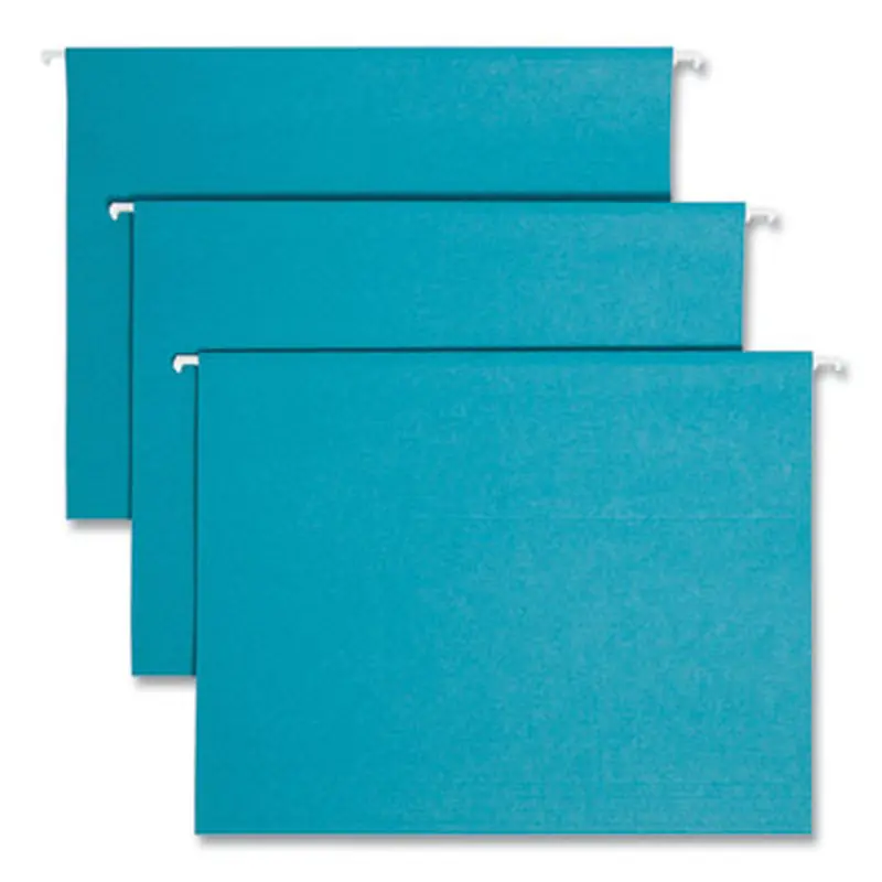 Colored Hanging File Folders with 1/5 Cut Tabs, Letter Size, 1/5-Cut Tabs, Teal, 25/Box - Hanging File Folders | Smead