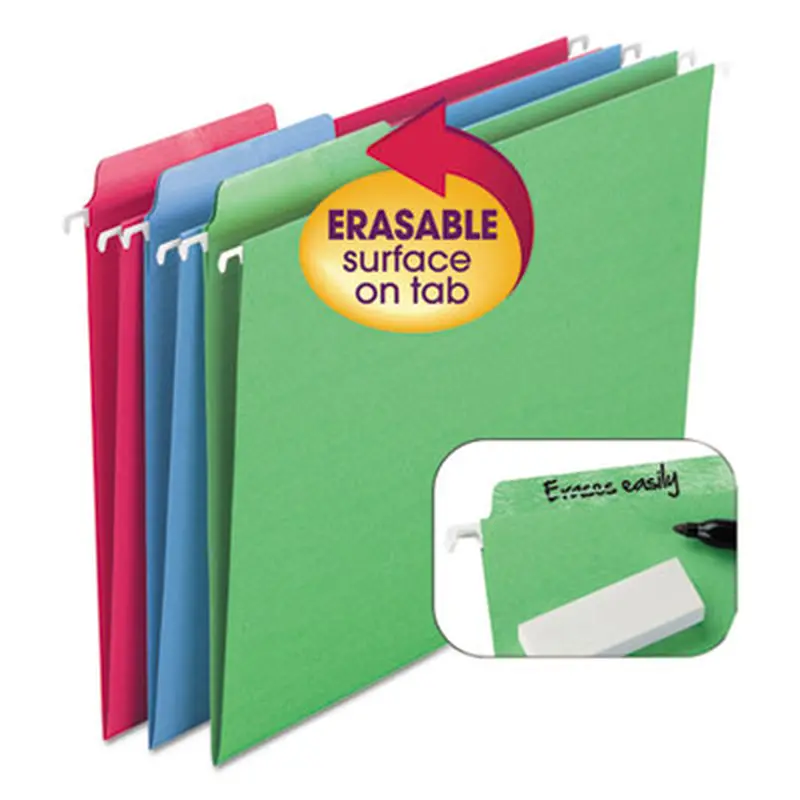 Erasable Folders, Letter Size, 1/3-Cut Tabs, Assorted Colors, 18/Box - Hanging File Folders | Smead