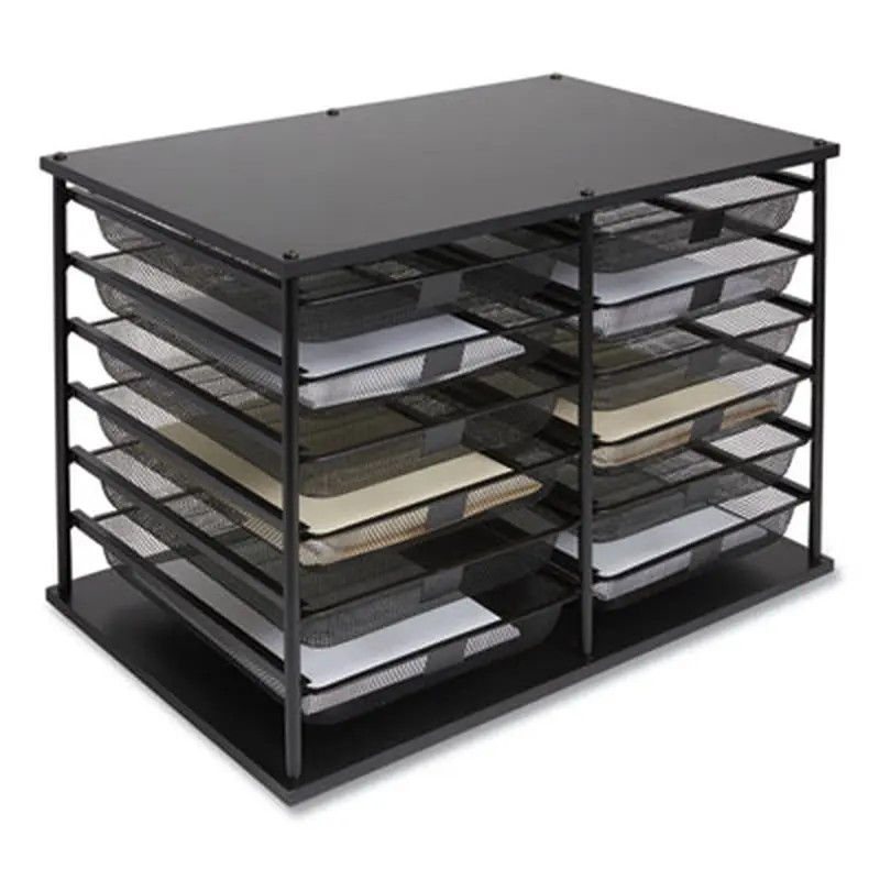 Front-Load Enclosed Wire Mesh Horizontal Document Organizer, 12 Sections, Legal-Size, 24.65 x 15.59 x 16.3, Matte Black - Desktop Document Racks & Sorters | TRU RED