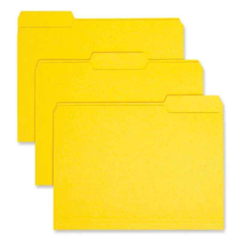 Interior File Folders, 1/3-Cut Tabs: Assorted, Letter Size, 0.75" Expansion, Yellow, 100/Box - File Folders | Smead