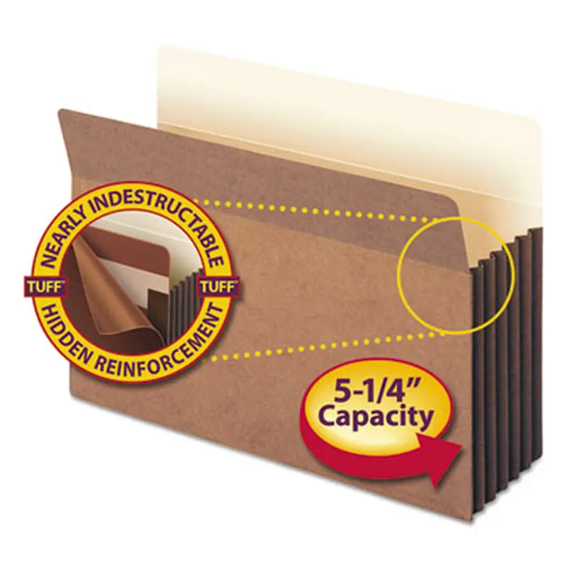 Redrope TUFF Pocket Drop-Front File Pockets with Fully Lined Gussets, 5.25" Expansion, Legal Size, Redrope, 10/Box - File Jackets/Sleeves/Wallets | Smead