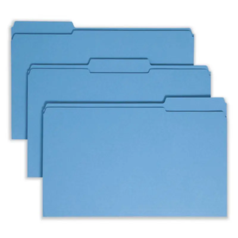 Reinforced Top Tab Colored File Folders, 1/3-Cut Tabs: Assorted, Legal Size, 0.75" Expansion, Blue, 100/Box - File Folders | Smead