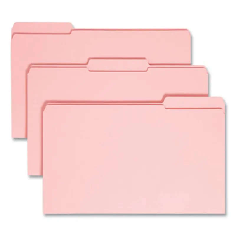 Reinforced Top Tab Colored File Folders, 1/3-Cut Tabs: Assorted, Legal Size, 0.75" Expansion, Pink, 100/Box - File Folders | Smead