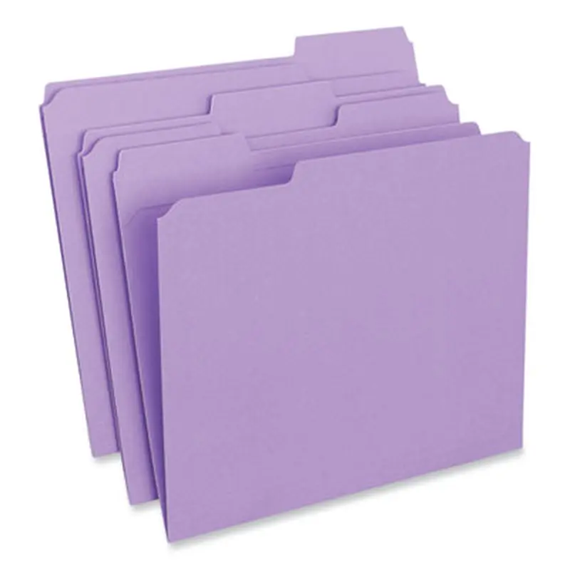 Reinforced Top-Tab File Folders, 1/3-Cut Tabs: Assorted, Letter Size, 1" Expansion, Violet, 100/Box - File Folders | Universal