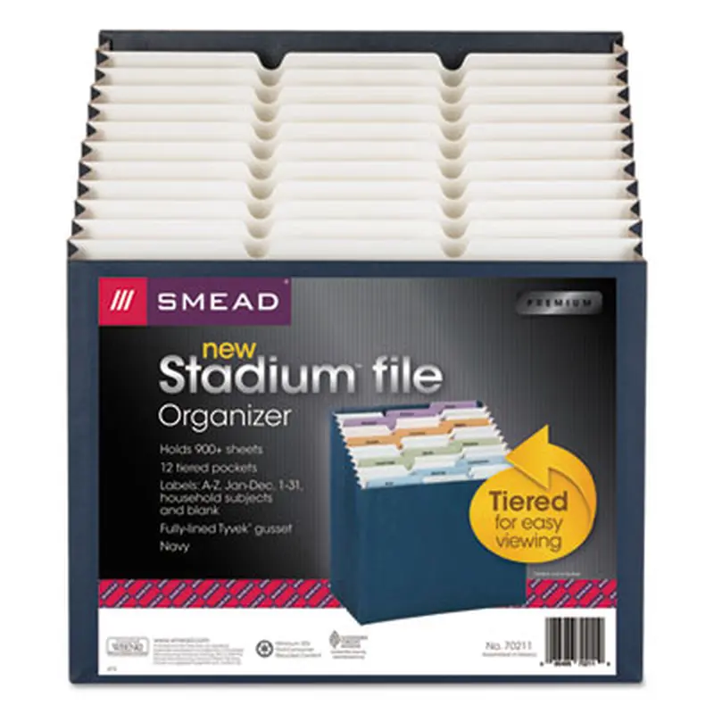 Stadium File, 12 Sections, 1/12-Cut Tabs, Letter Size, Navy - File Jackets/Sleeves/Wallets | Smead