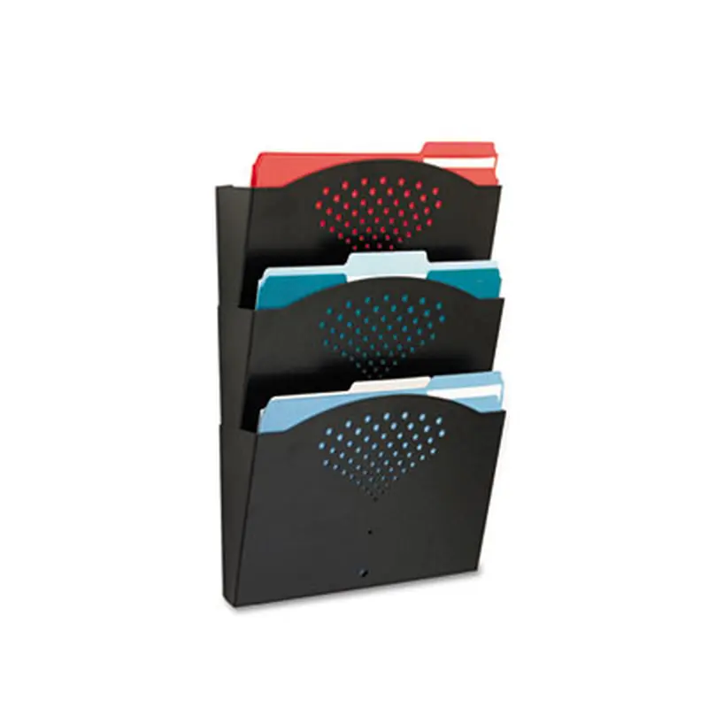 Steel Wall Pocket, 3 Sections, Letter Size, 12" x 3.25" x 17.25", Black - Hanging File Systems | Safco