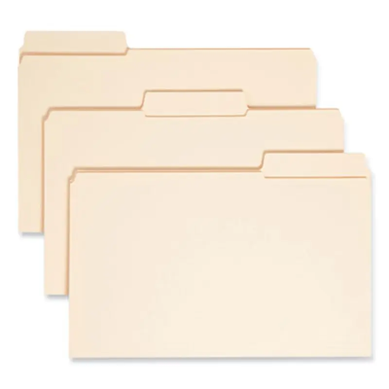 SuperTab Reinforced Guide Height Top Tab Folders, 1/3-Cut Tabs: Assorted, Legal Size, 0.75" Expansion, Manila, 100/Box - File Folders | Smead