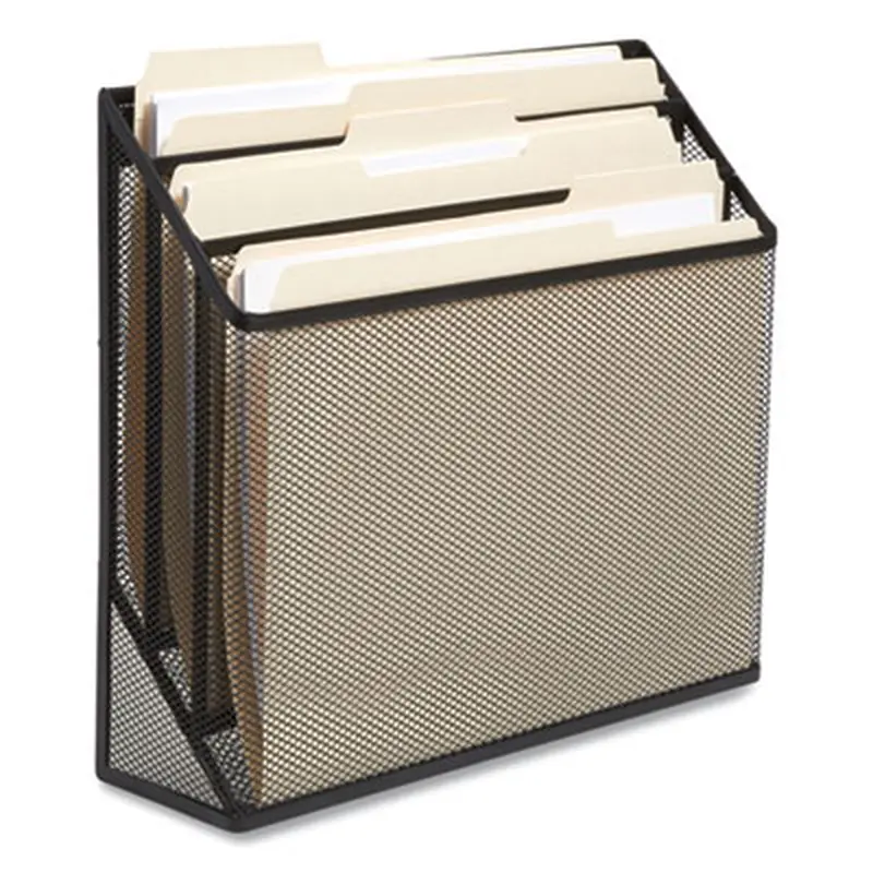 Wire Mesh Incline Sorter, Enclosed Design, 3 Sections, Letter-Size, 13.78 x 16.61 x 12.4, Matte Black - Desktop Document Racks & Sorters | TRU RED