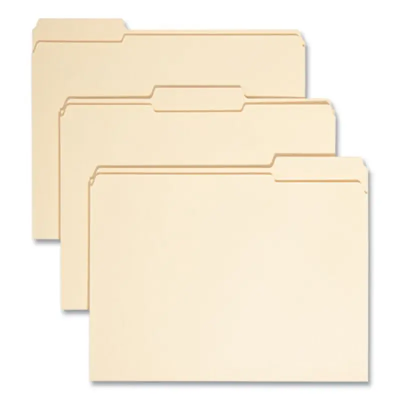 100% Recycled Reinforced Top Tab File Folders, 1/3-Cut Tabs: Assorted, Letter Size, 0.75" Expansion, Manila, 100/Box - File Folders | Smead