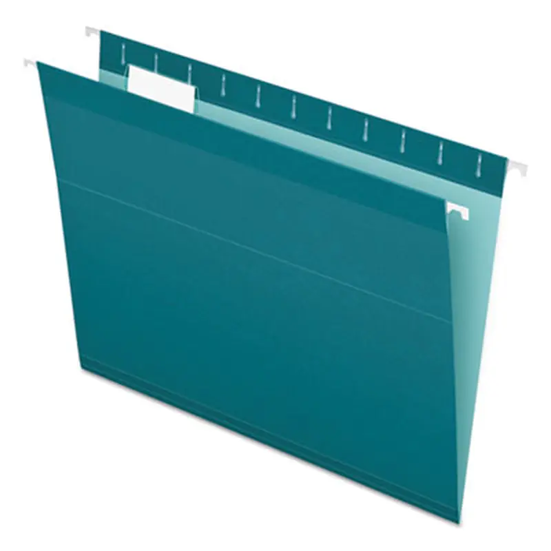 Colored Reinforced Hanging Folders, Letter Size, 1/5-Cut Tabs, Teal, 25/Box - Hanging File Folders | Pendaflex