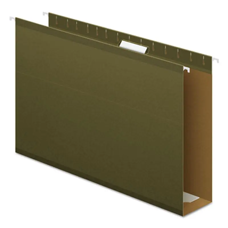 Extra Capacity Reinforced Hanging File Folders with Box Bottom, 3" Capacity, Legal Size, 1/5-Cut Tabs, Green, 25/Box - Hanging File Folders | Pendaflex
