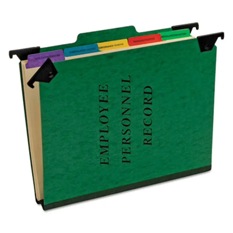 Hanging-Style Personnel Folders, 5 Dividers with 1/5-Cut Tabs, Letter Size, 1/3-Cut Exterior Tabs, Green - Hanging File Folders | Pendaflex