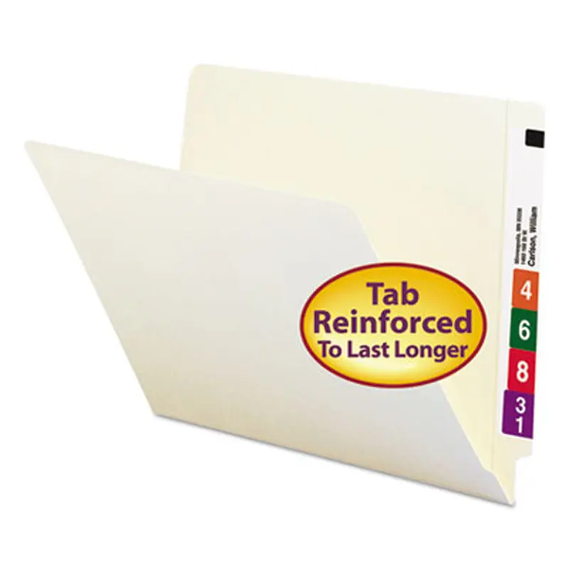 Heavyweight Manila End Tab Folders, 9" High Front, Straight Tabs, Letter Size, 0.75" Expansion, Manila, 100/Box - File Folders | Smead