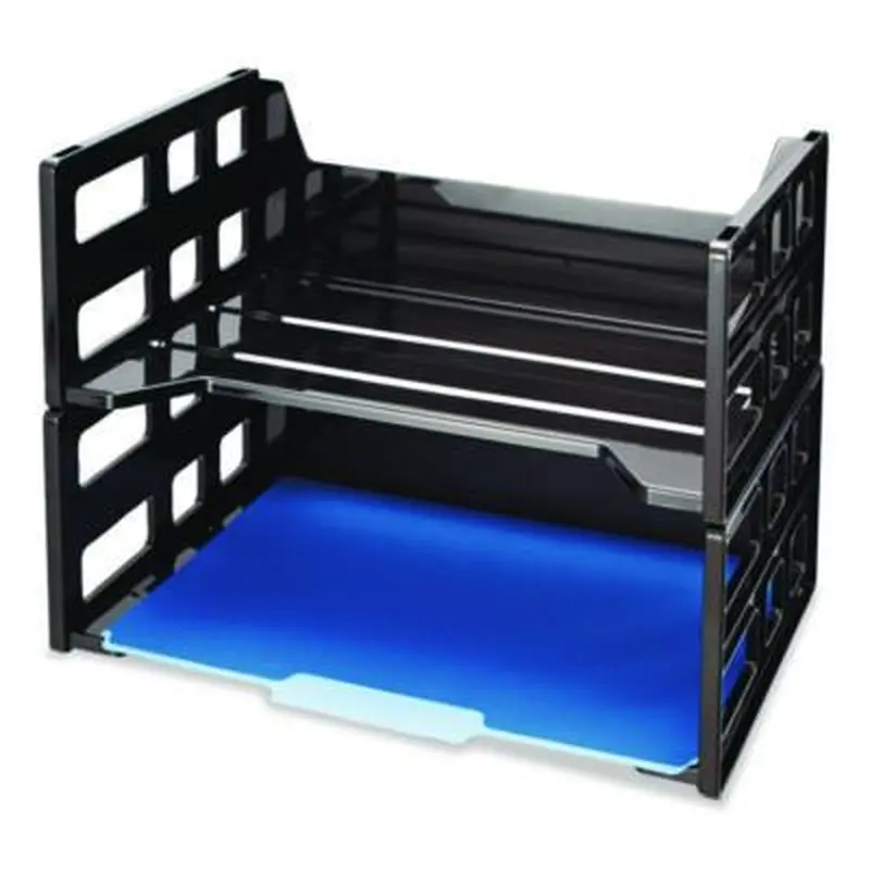 High Rise Desk Tray, 2 Sections, Letter Size Files, 13.25" x 9" x 10.25", Black, 2/Pack - Desktop Document Racks & Sorters | Officemate