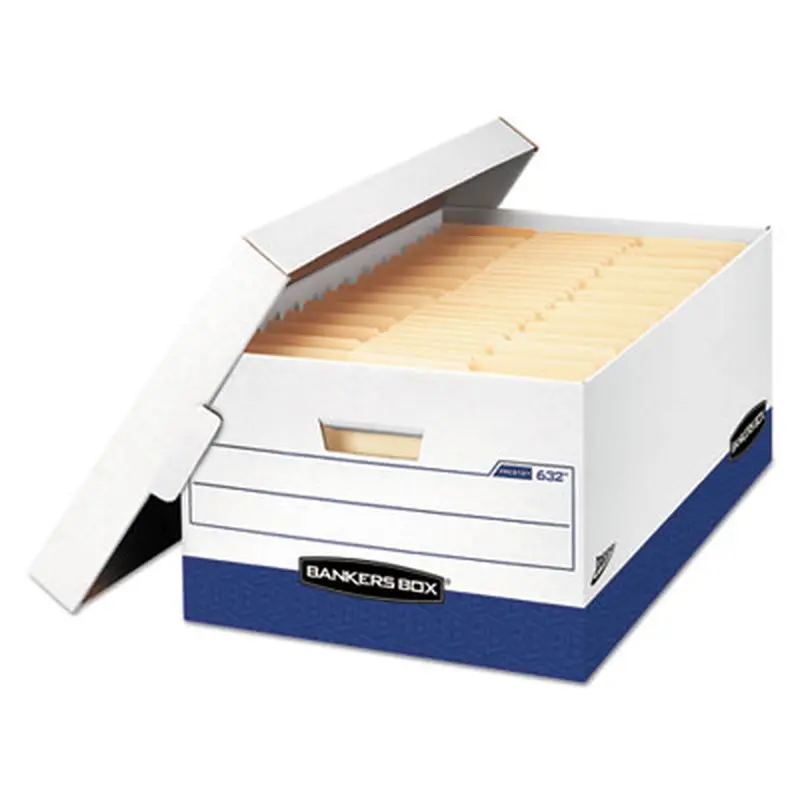 PRESTO Heavy-Duty Storage Boxes, Legal Files, 16" x 10.38", White/Blue, 12/Carton - File Boxes | Bankers Box