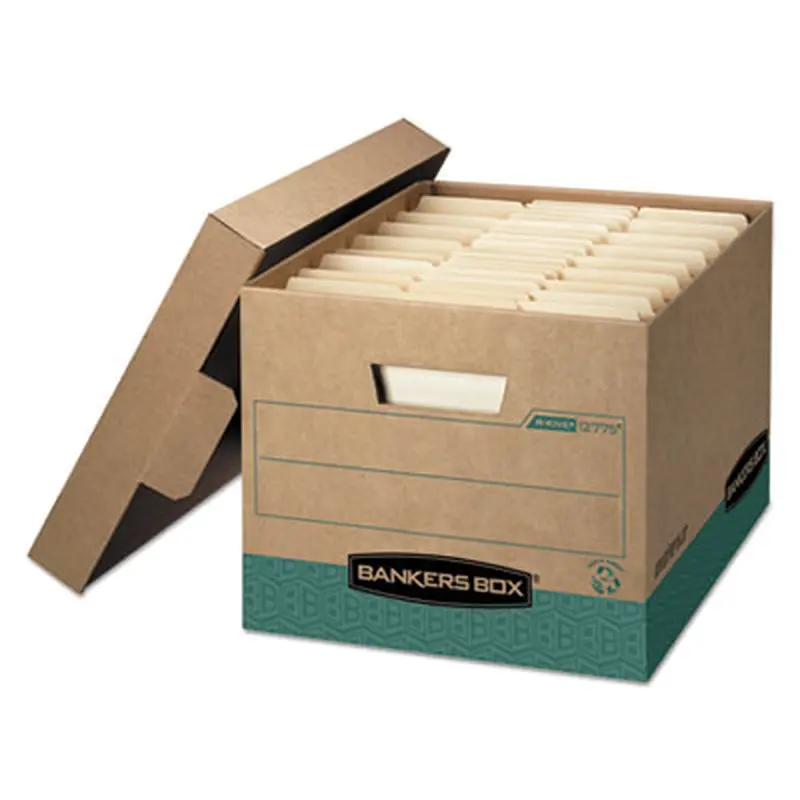 R-KIVE Heavy-Duty Storage Boxes, Letter/Legal Files, 12.75" x 16.5" x 10.38", Kraft/Green, 12/Carton - File Boxes | Bankers Box