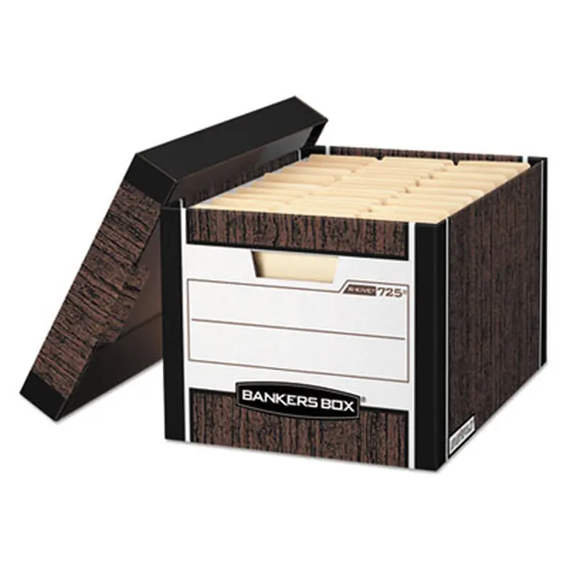 R-KIVE Heavy-Duty Storage Boxes, Letter/Legal Files, 12.75" x 16.5" x 10.38", Woodgrain, 4/Carton - File Boxes | Bankers Box