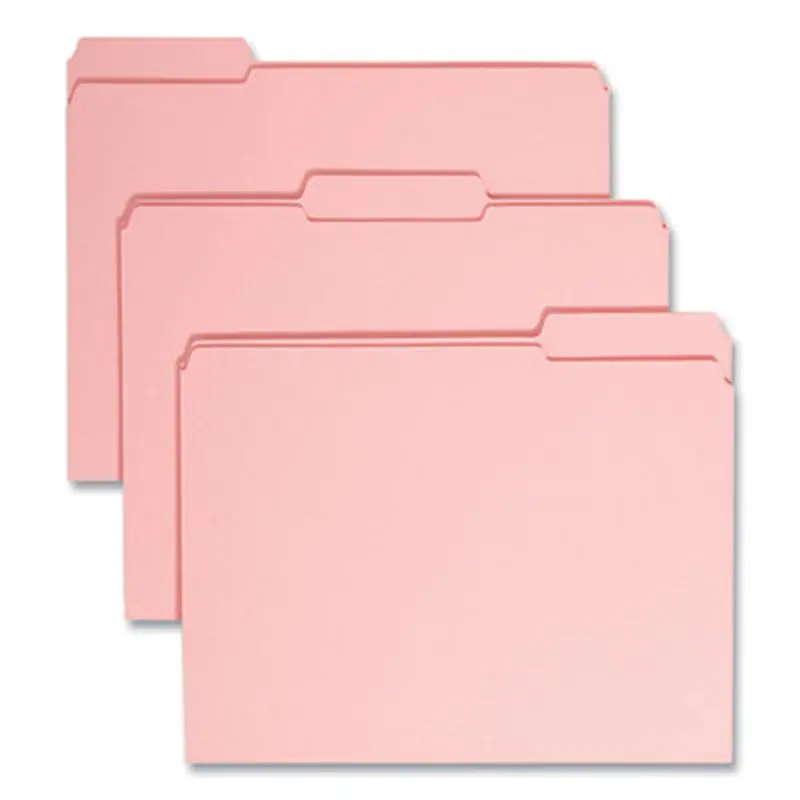 Reinforced Top Tab Colored File Folders, 1/3-Cut Tabs: Assorted, Letter Size, 0.75" Expansion, Pink, 100/Box - File Folders | Smead