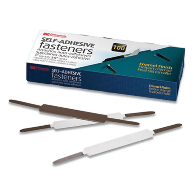 Self-Adhesive Two-Prong Folder Fastener Bases, 1" Capacity, 2.75" Center to Center, Brown, 100/Box - File Fasteners | Officemate