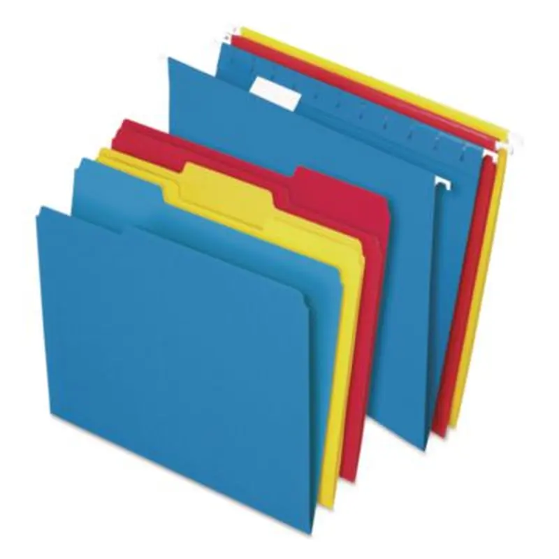 Combo Filing Kit, Letter Size, (12) 1/5-Cut Exterior Hanging File Folders, (12) 1/3-Cut File Folders, Assorted Colors - Hanging File Folders | Pendaflex