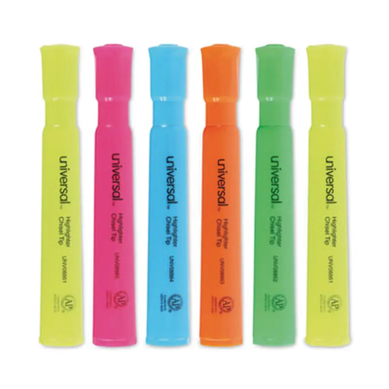 Desk Highlighters, Assorted Ink Colors, Chisel Tip, Assorted Barrel Colors, Dozen - Highlighters | Universal
