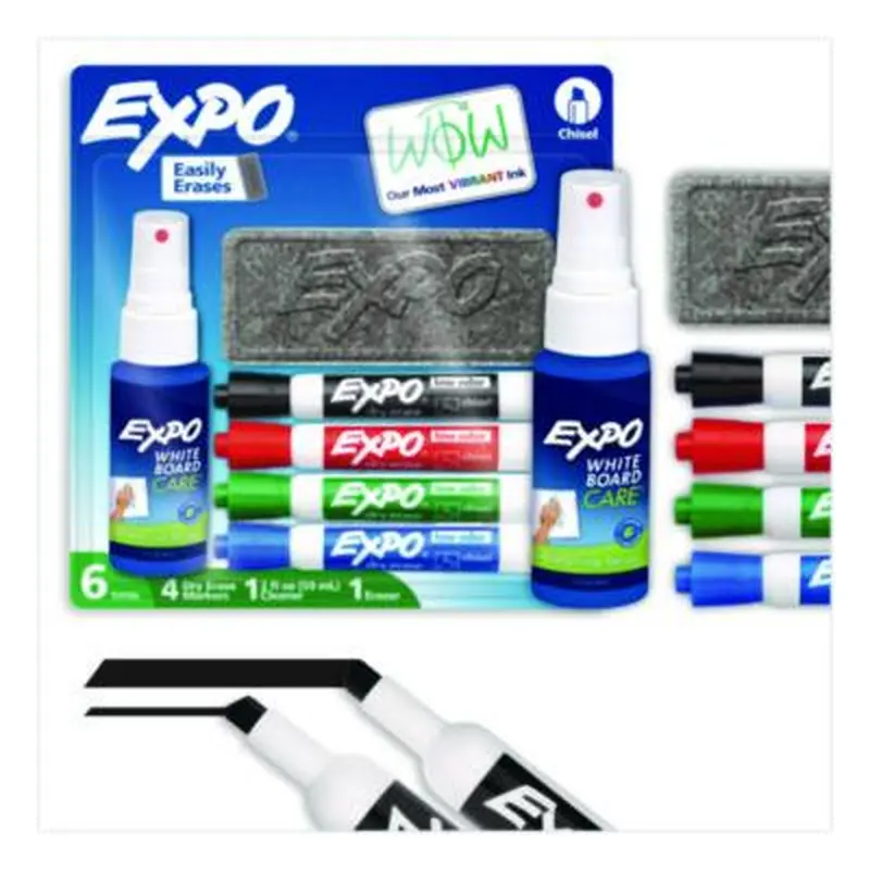 Low-Odor Dry Erase Marker Starter Set, Broad Chisel Tip, Assorted Colors, 4/Set - Board Markers | EXPO