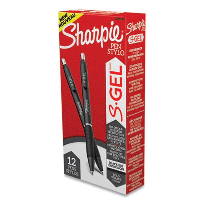 S-Gel High-Performance Gel Pen, Retractable, Bold 1 mm, Black Ink, Black Barrel, Dozen - Pens | Sharpie S-Gel
