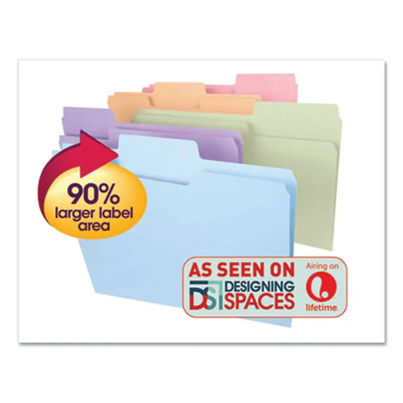 SuperTab Colored File Folders, 1/3-Cut Tabs: Assorted, Legal Size, 0.75" Expansion, 11-pt Stock, Pastel Assortment, 100/Box - File Folders | Smead