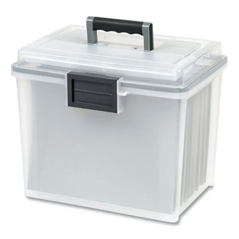 WEATHERTIGHT Portable File Box, Letter Files, 13.7 x 10.4 x 11.8, Clear/Gray Accents - File Boxes | IRIS