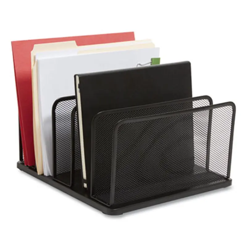 Wire Mesh Vertical Document Sorter, 5 Sections, Letter-Size, 11.57 x 12.83 x 6.69, Matte Black - Desktop Document Racks & Sorters | TRU RED