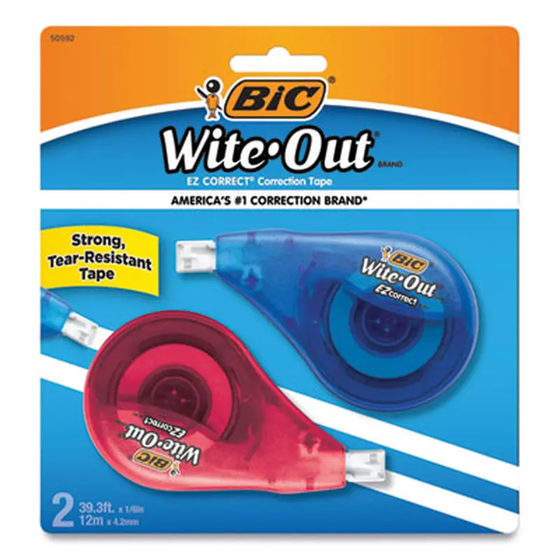 Wite-Out Brand EZ Correct Correction Tape, Non-Refillable, 0.17" x 39.33 ft, Randomly Assorted Dispenser Colors, 2/Pack - Correction Tapes | BIC