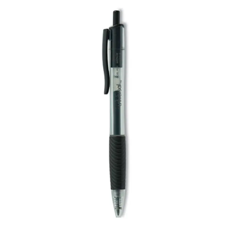 Comfort Grip Gel Pen, Retractable, Medium 0.7 mm, Black Ink, Clear/Black Barrel, Dozen - Pens | Universal