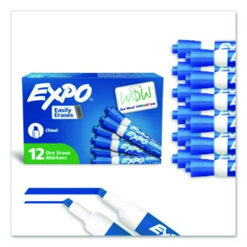Low-Odor Dry-Erase Marker, Broad Chisel Tip, Blue, Dozen - Board Markers | EXPO