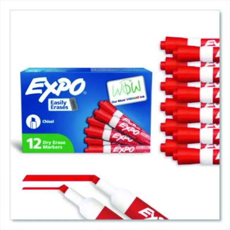 Low-Odor Dry-Erase Marker, Broad Chisel Tip, Red, Dozen - Board Markers | EXPO
