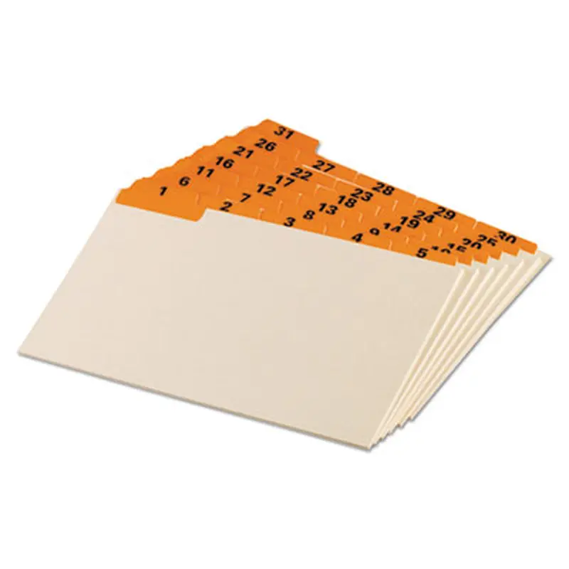 Manila Index Card Guides with Laminated Tabs, 1/5-Cut Top Tab, 1 to 31, 5 x 8, Manila, 31/Set - File Guides | Oxford