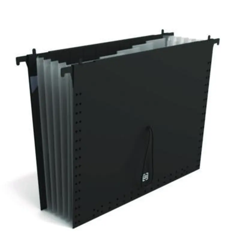 Moisture-Resistant Hanging Pocket File, 7 Sections, 1/5-Cut Tabs, Letter Size, Black - Hanging File Folders | TRU RED