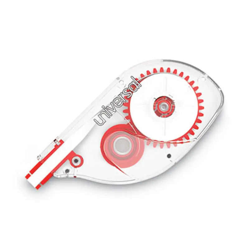 Side-Application Correction Tape, Non-Refillable, 0.2" x 32.75 ft, White Tape, Clear/Red Dispenser, 6/Pack - Correction Tapes | Universal