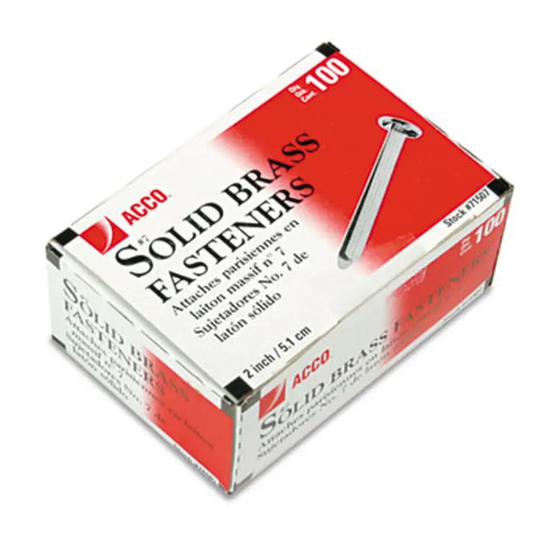 #7 Brass Prong Paper Fasteners, 2" Capacity, Brass, 100/Box - File Fasteners | ACCO